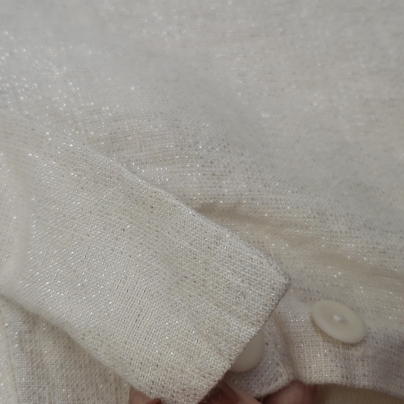 Flax Linen Tunic Length Shirt Natural & Silver Metallic Thread Oversize S NWT - Picture 6 of 12